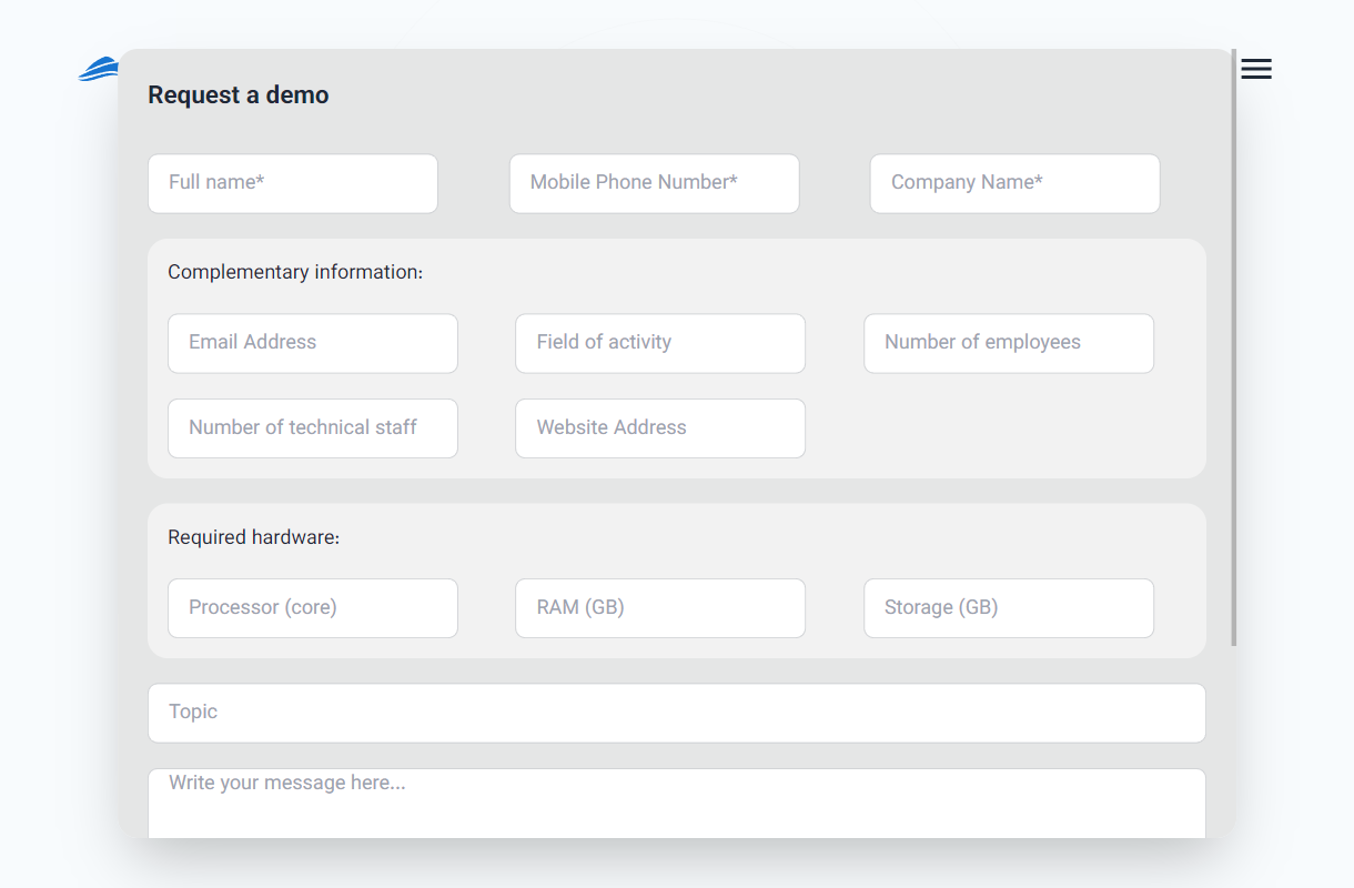 Register: demo form