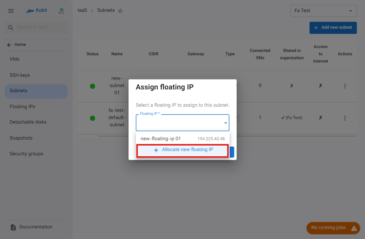 Subnets: assign floating ip btn