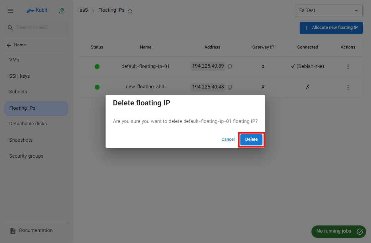 Floating IP: confirm remove