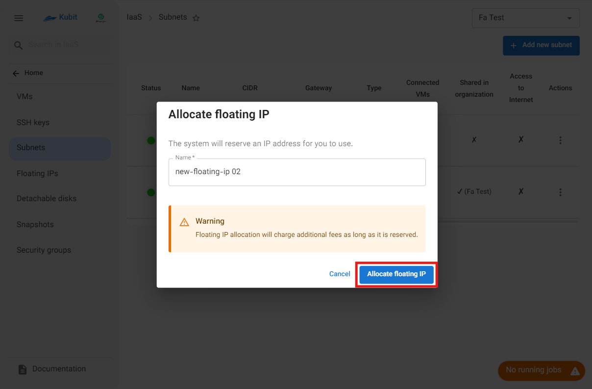 Subnets: assign floating ip form