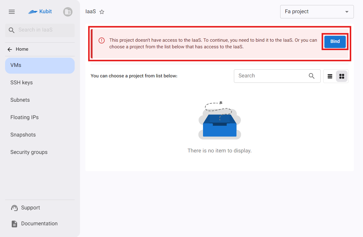 IaaS: bind project