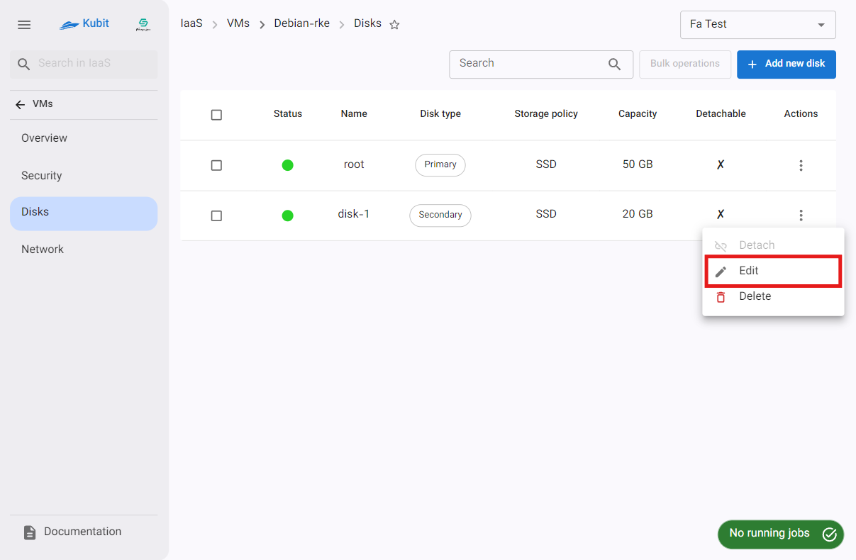 VM: resize disk btn