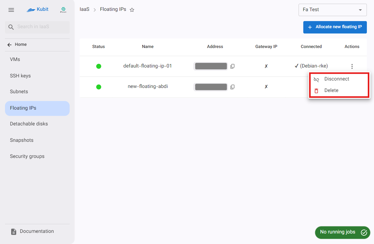 Floating IP: options list