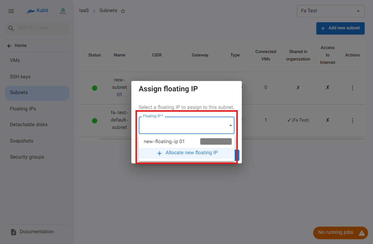 Subnets: unassigned floating ip