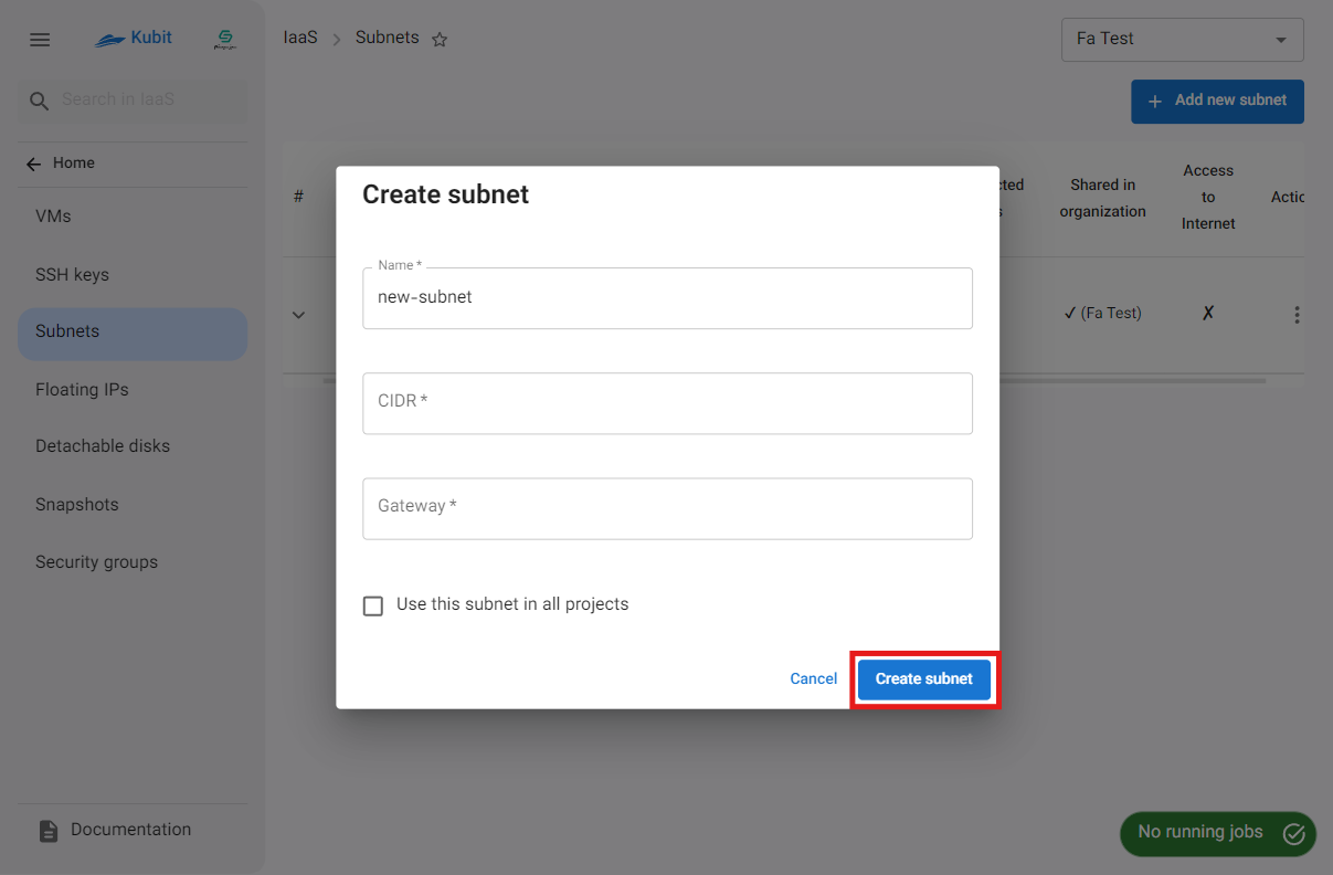 Subnets: new subnet form