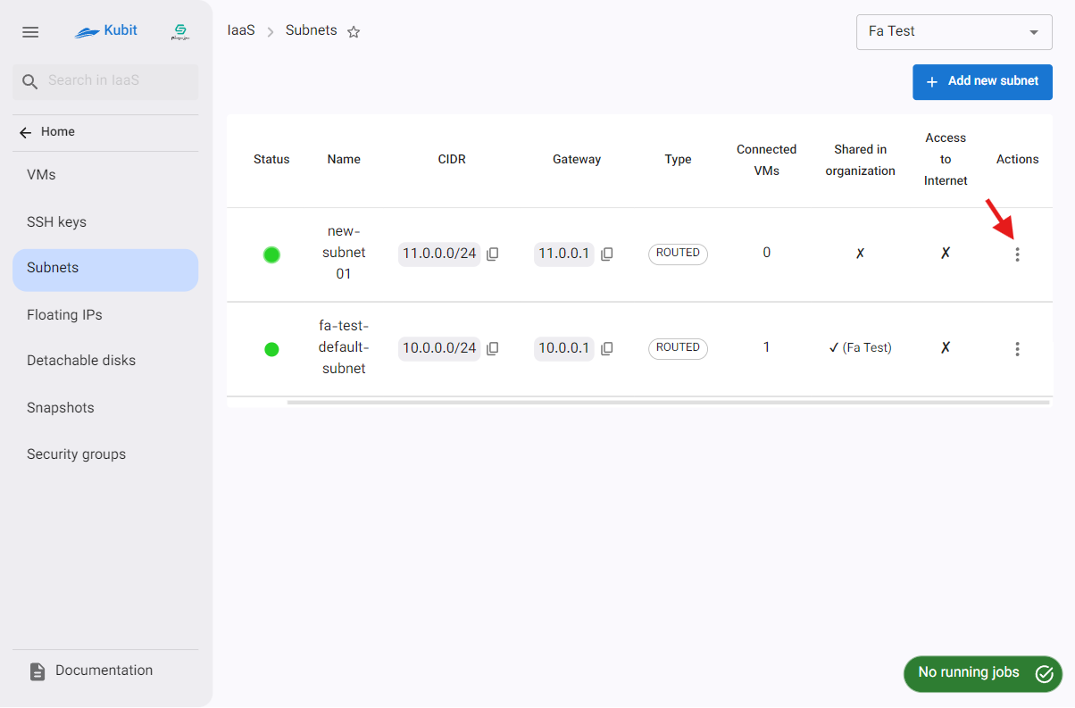 Subnets: options btn