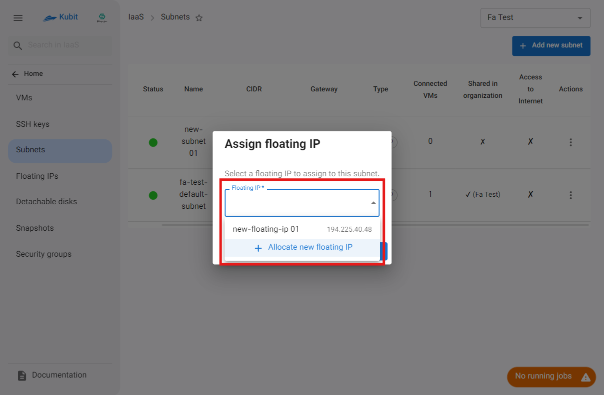 Subnets: unassigned floating ip