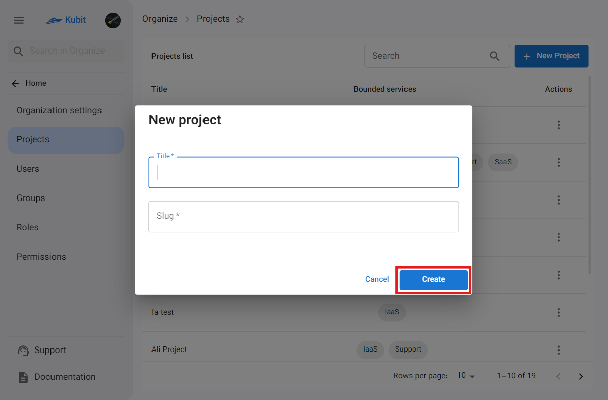 IaaS: create project form