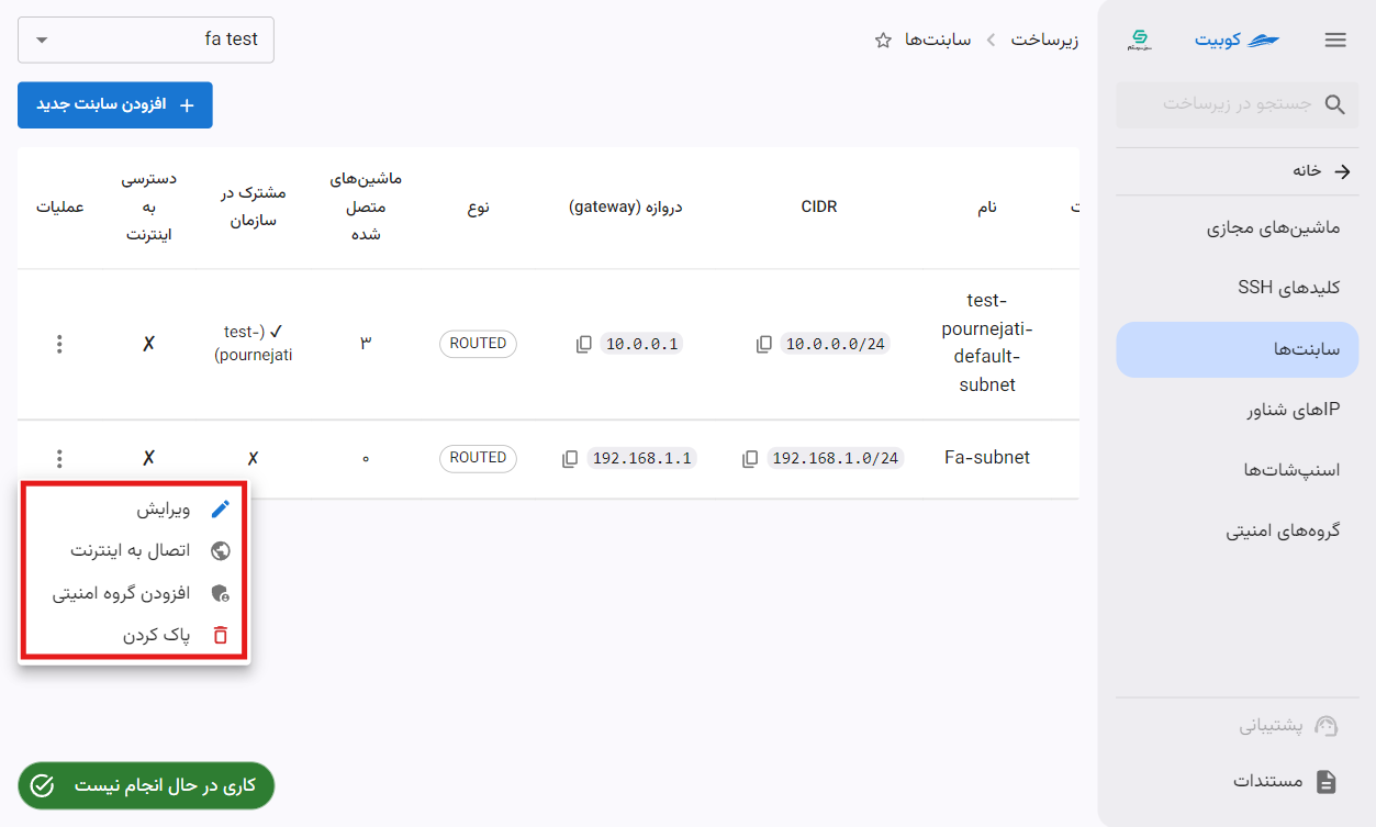 Subnets: options